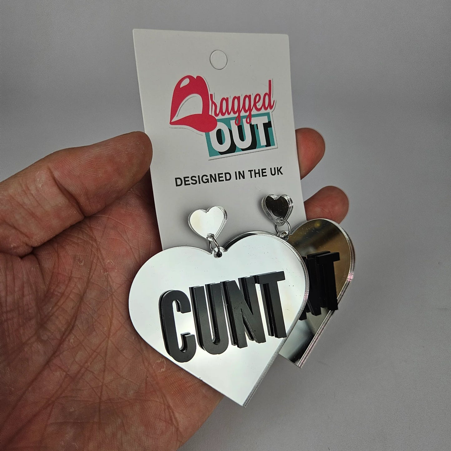 Cunt Giant Heart Earrings - Silver Mirror