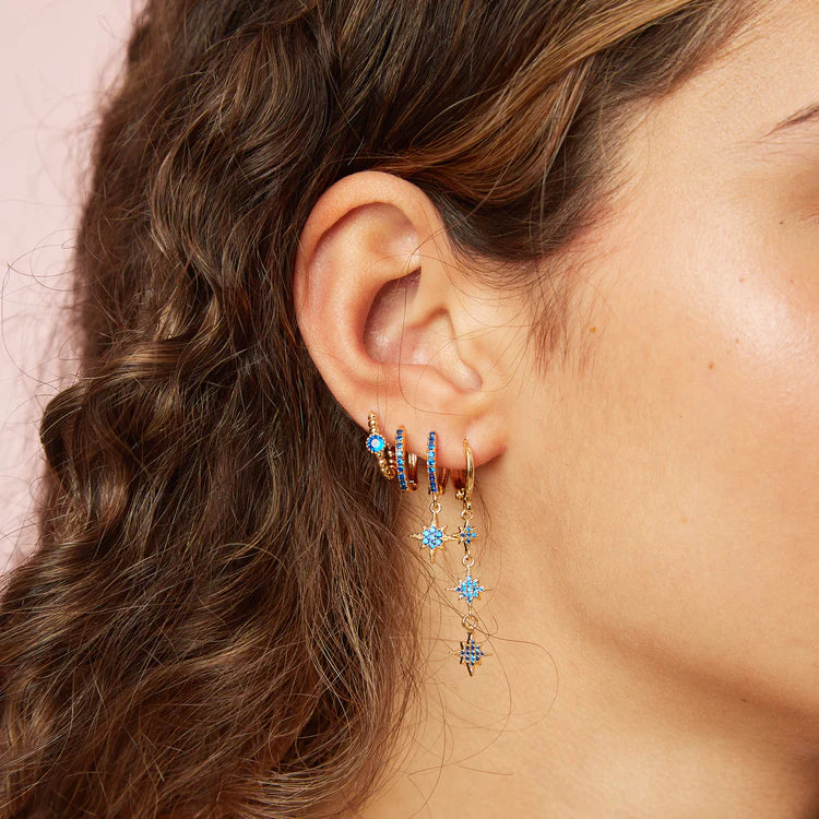 Bijoux De Mimi Evie Blue Gold Original Colourful Huggie Earrings