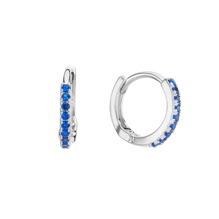 Bijoux De Mimi Evie Blue Silver Original Colourful Huggie Earrings