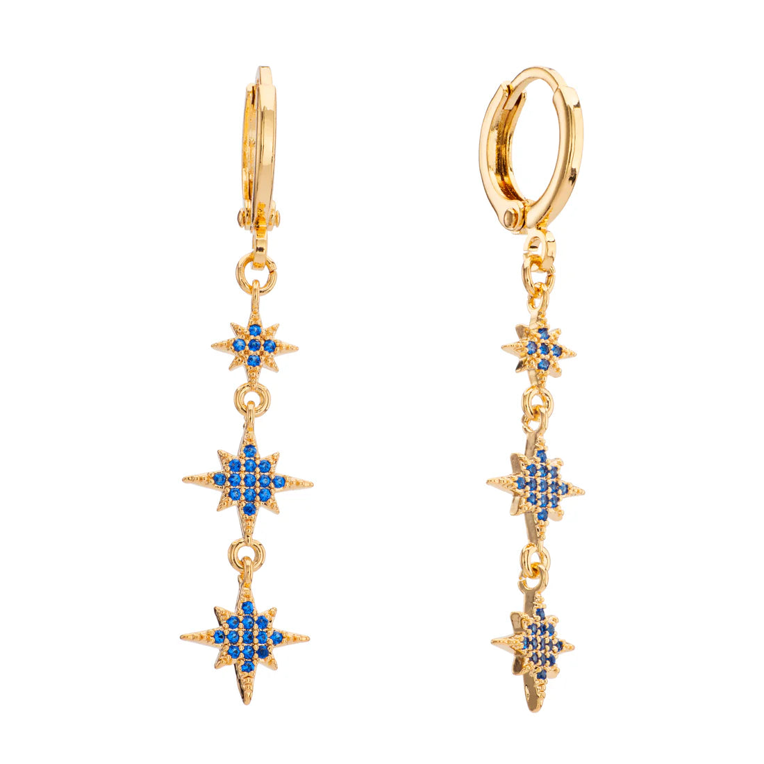 Bijoux De Mimi Romilly Blue Gold Droplet Star Huggie Earrings