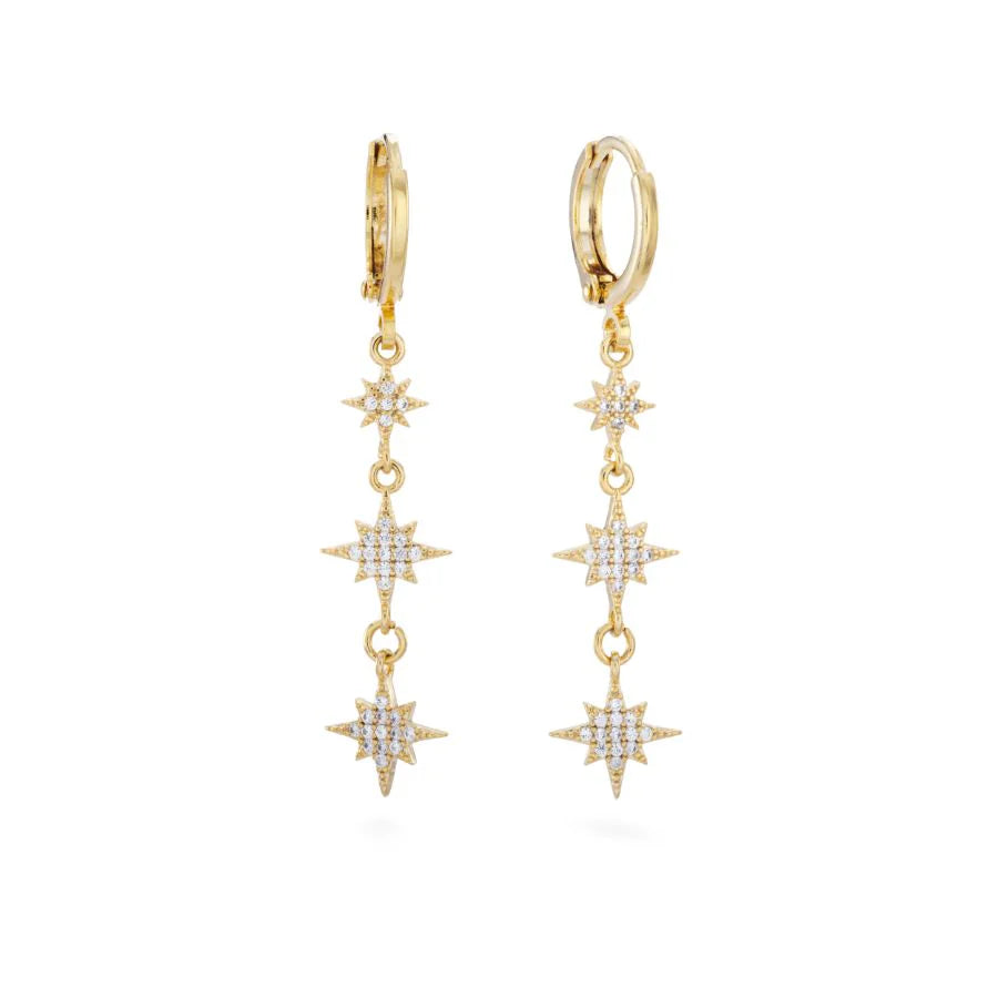 Bijoux De Mimi Romilly Crystal Gold Droplet Star Huggie Earrings