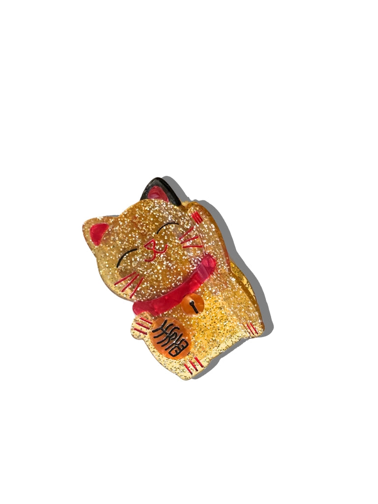Solar Eclipse Gold Lucky Cat Claw Clip