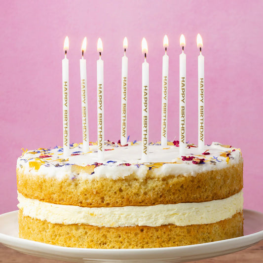 Gold Printed 'Happy Birthday' Cake Candles