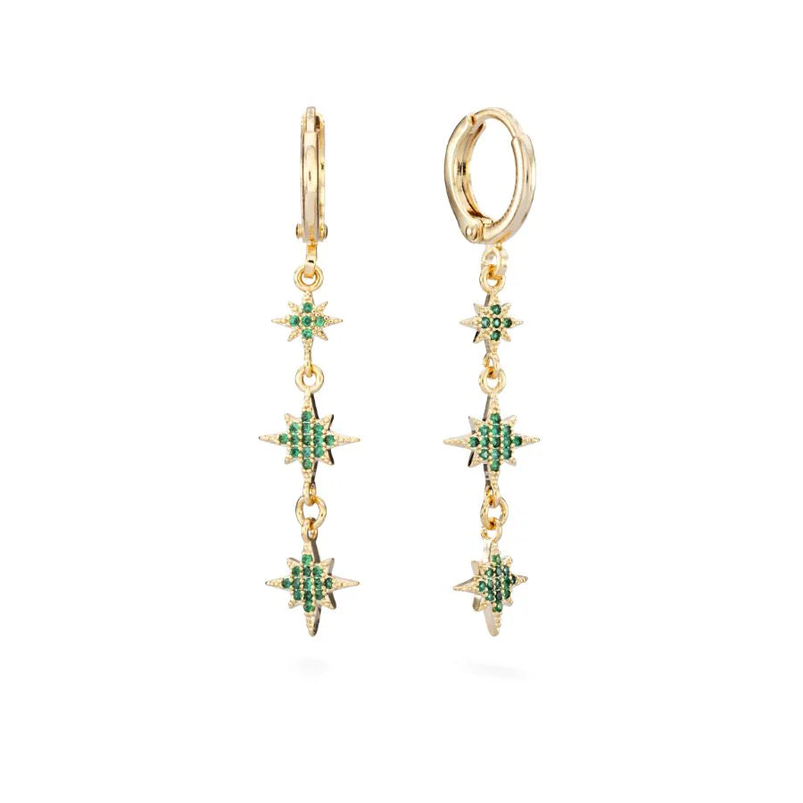 Bijoux De Mimi Romilly Green Gold Droplet Star Huggie Earrings