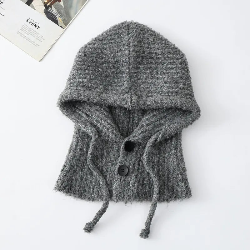 COMING SOON Fuzzy Knitted Snood with Button Closure - Grey