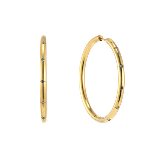 Bijoux De Mimi Hebe Thin Bigger Star Hoop - Gold & Blue