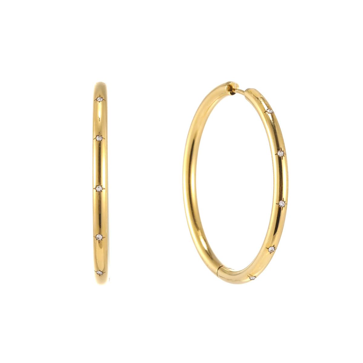 Bijoux De Mimi Hebe Thin Bigger Star Hoop - Gold & Crystal