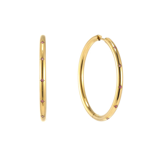 Bijoux De Mimi Hebe Thin Bigger Star Hoop - Gold & Pink