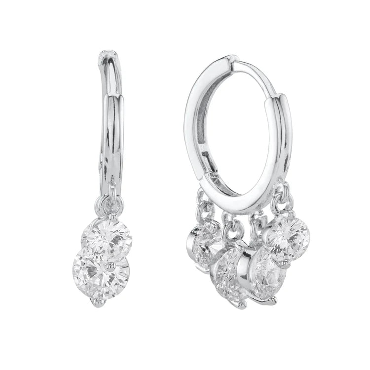Bijoux De Mimi Iris Silver Crystal Waterfall Huggie Earrings