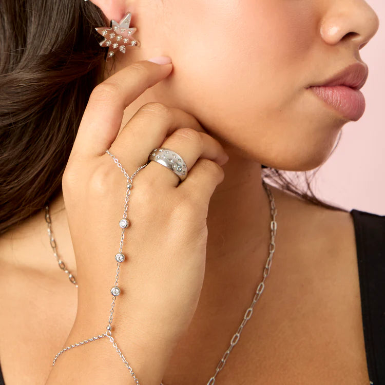 Bijoux De Mimi Isabel Silver Crystal Chubby Star Ring