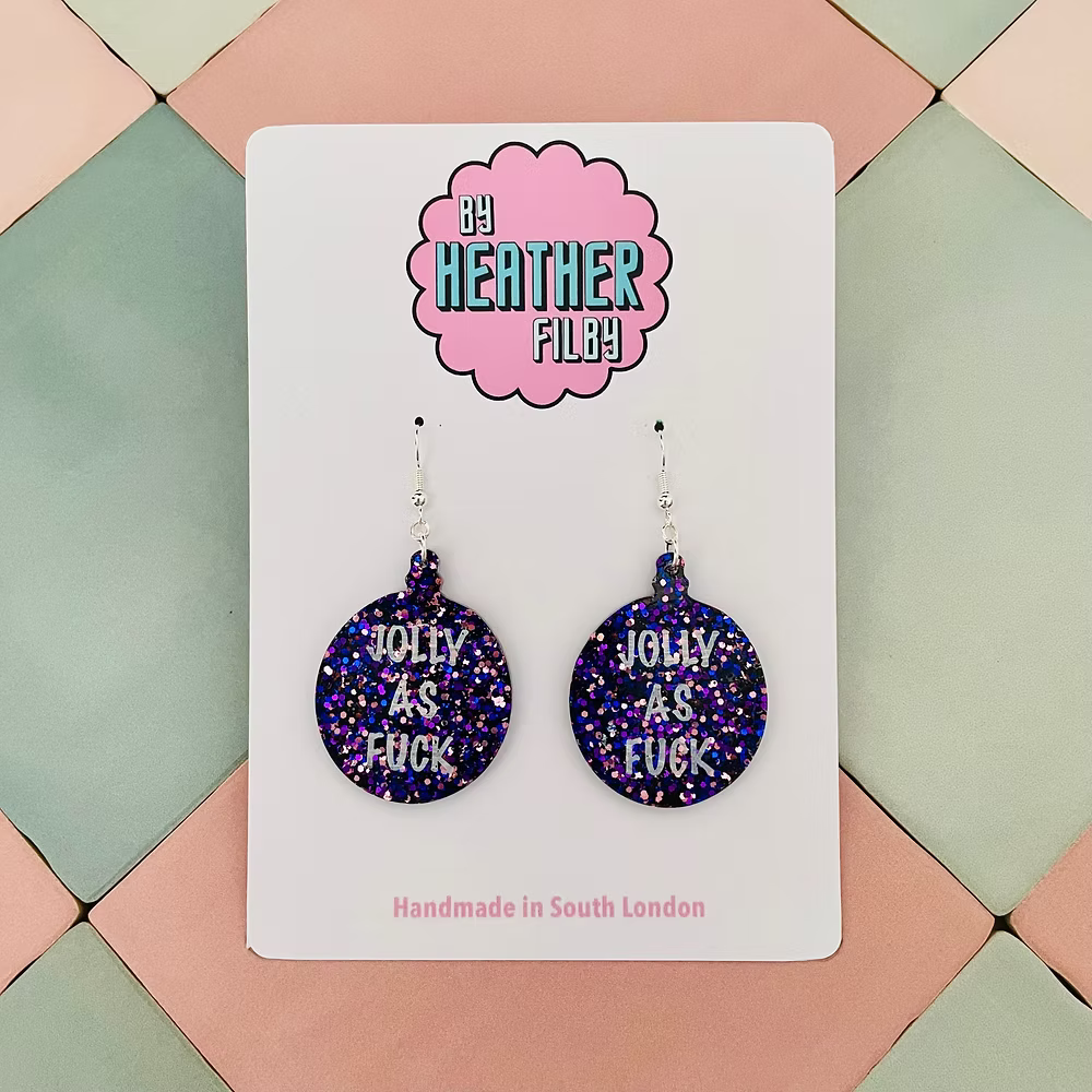 Jolly as Fuck Glitter Bauble Christmas Earrings