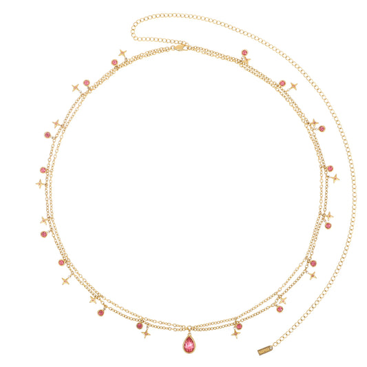 Bijoux De Mimi Lara Double Star Stacking Belly Chain - Gold & Pink