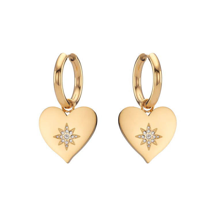 Bijoux De Mimi Lucinda Gold Crystal Chunky Heart Hoop Earrings