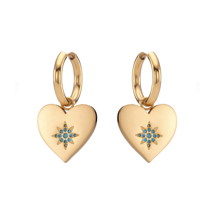 Bijoux De Mimi Lucinda Gold Turquoise Chunky Heart Hoop Earrings