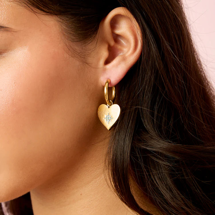 Bijoux De Mimi Lucinda Gold Turquoise Chunky Heart Hoop Earrings