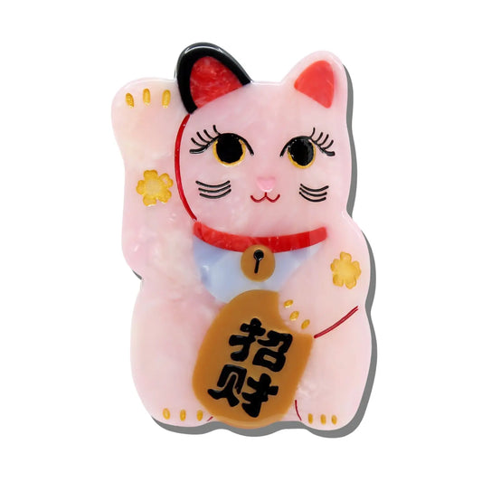 Solar Eclipse Hand-Painted Maneki-Neko Cat Claw Hair Clip - Pink