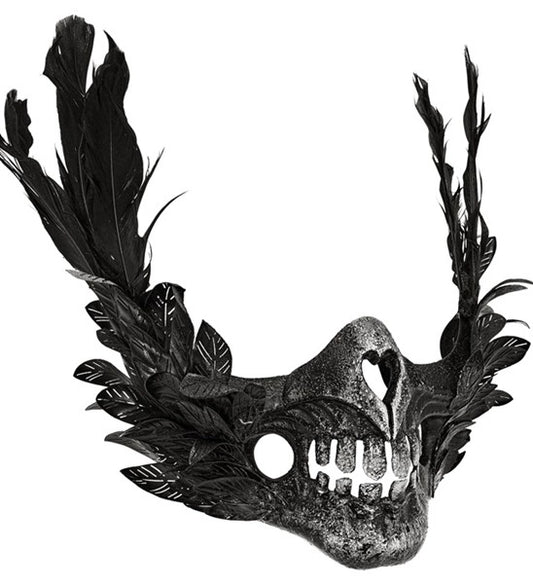 Skull Mouth Mask with Feathers