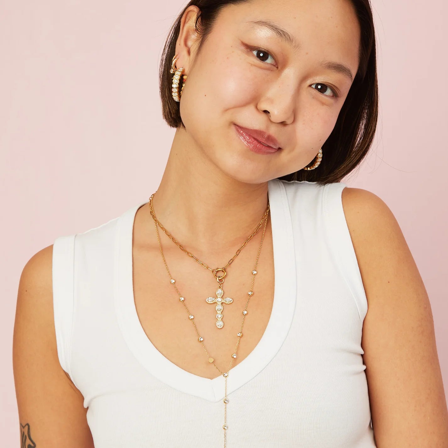 Bijoux De Mimi Phoebe Cross Pendant Charm - Gold & Crystal