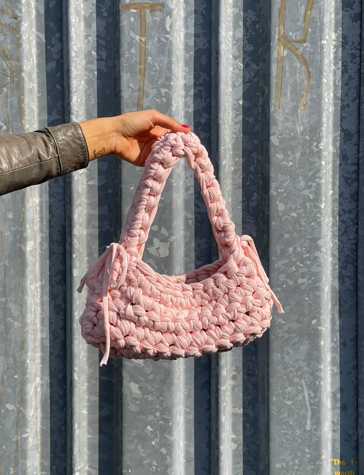 Baby Pink Ribbon Crochet Shoulder Bag