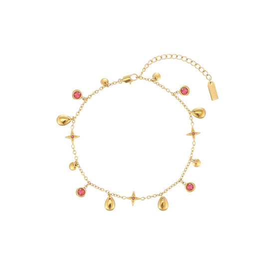 Bijoux De Mimi Poppy Star Anklet - Gold & Pink