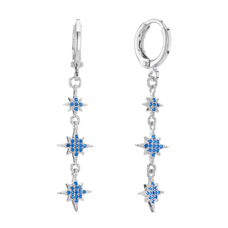 Bijoux De Mimi Romilly Blue Silver Droplet Star Huggie Earrings