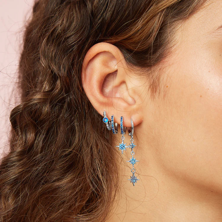 Bijoux De Mimi Romilly Blue Silver Droplet Star Huggie Earrings