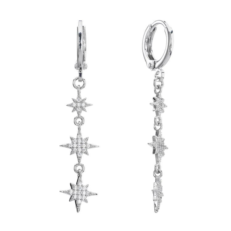 Bijoux De Mimi Romilly Crystal Silver Droplet Star Huggie Earrings
