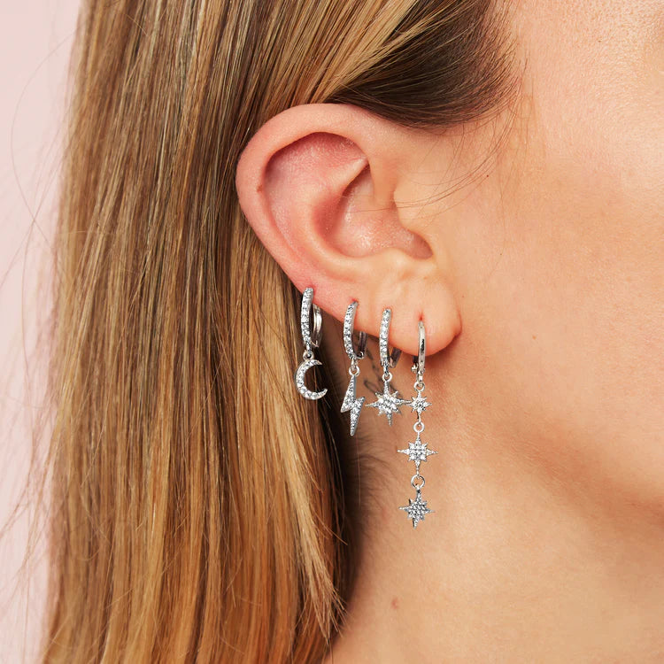Bijoux De Mimi Romilly Crystal Silver Droplet Star Huggie Earrings