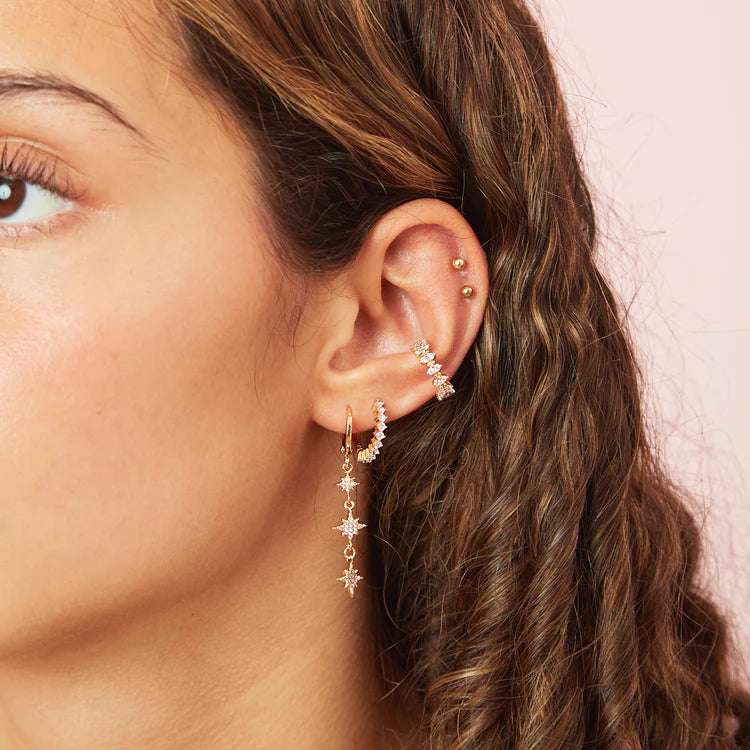 Bijoux De Mimi Romilly Pink Gold Droplet Star Huggie Earrings