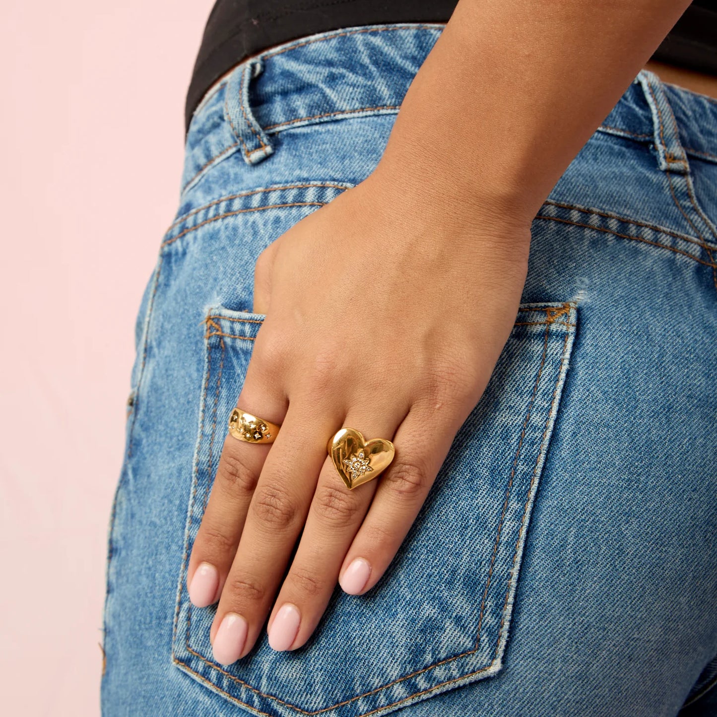 Bijoux De Mimi Ruby Gold Crystal Chunky Heart Ring