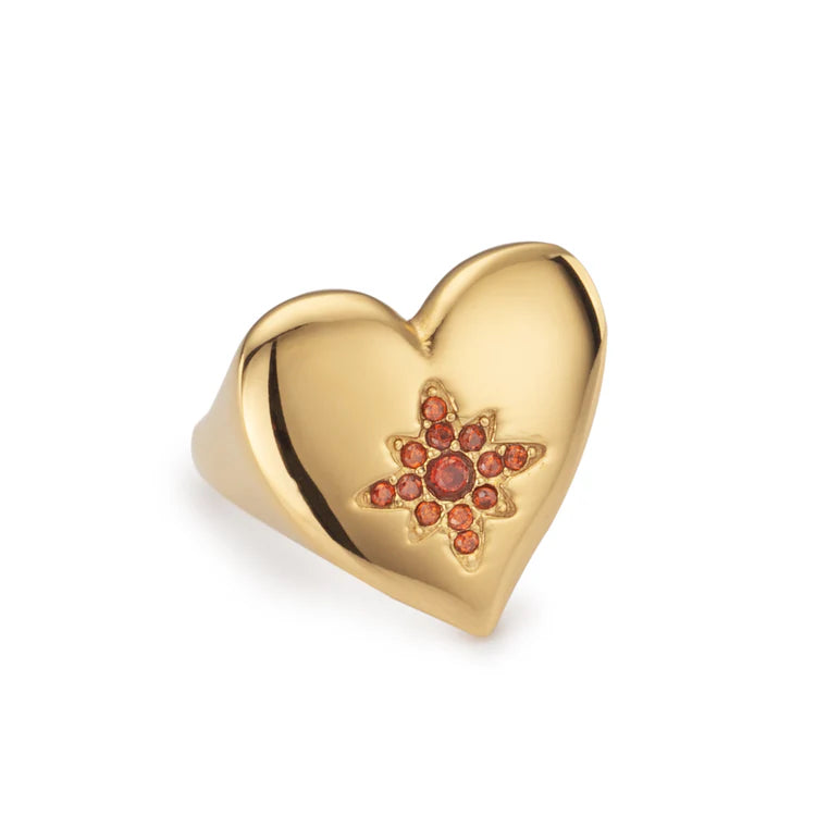 Bijoux De Mimi Ruby Gold Red Chunky Heart Ring