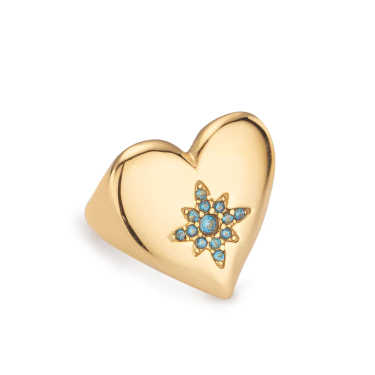 Bijoux De Mimi Ruby Gold Turquoise Chunky Heart Ring