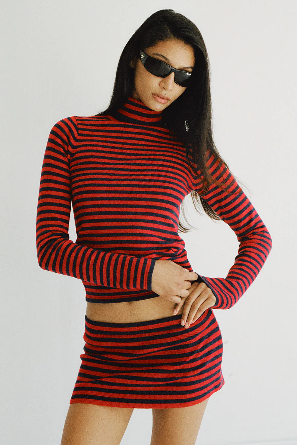 Frankies Bikinis Milo Knit Turtleneck Sweater - Sunday Stripe
