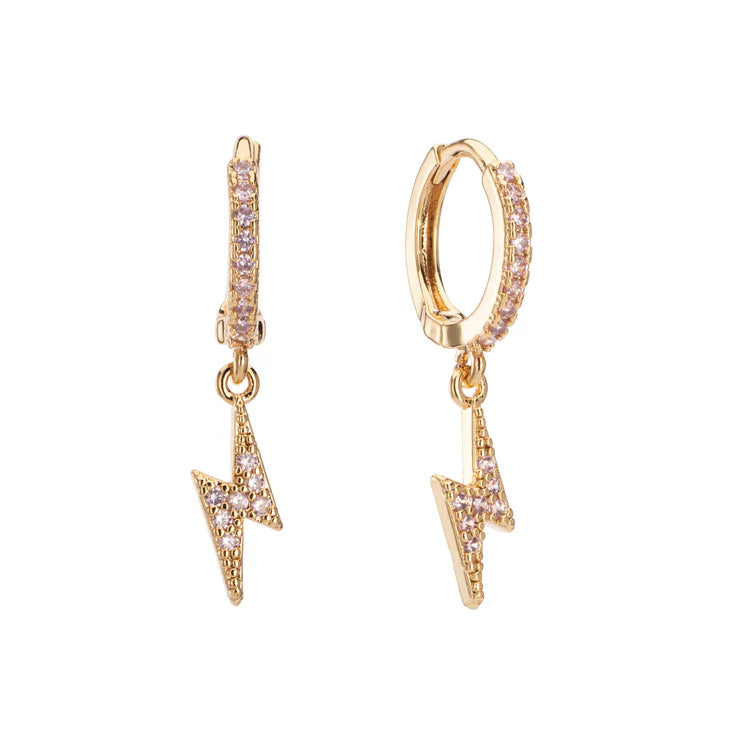 Bijoux De Mimi Talitha Pink Gold Lightning Bolt Huggie Earrings