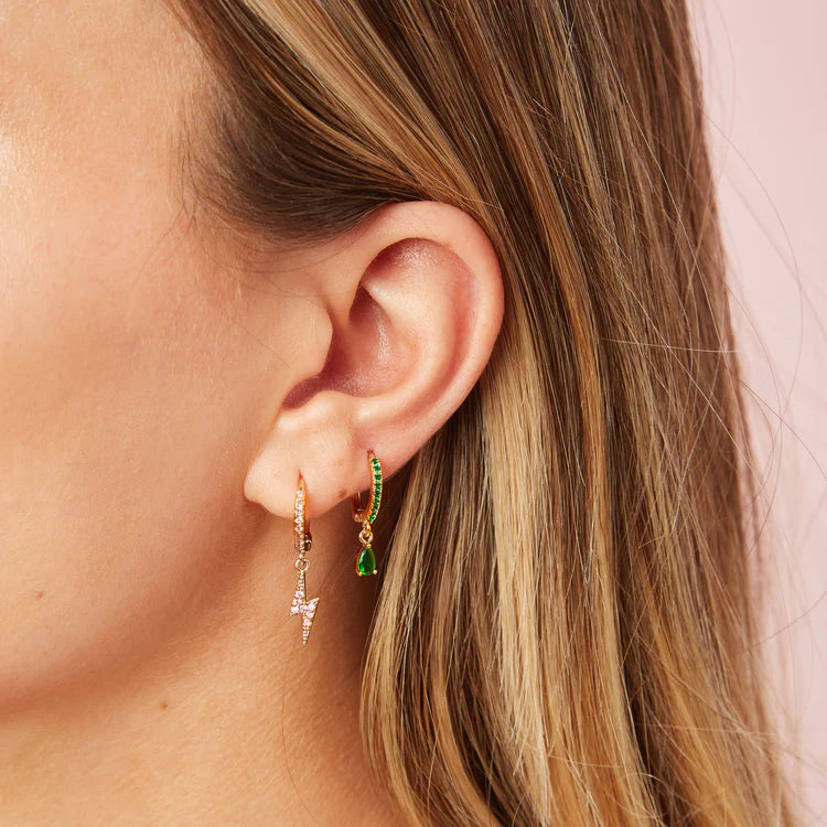 Bijoux De Mimi Talitha Pink Gold Lightning Bolt Huggie Earrings