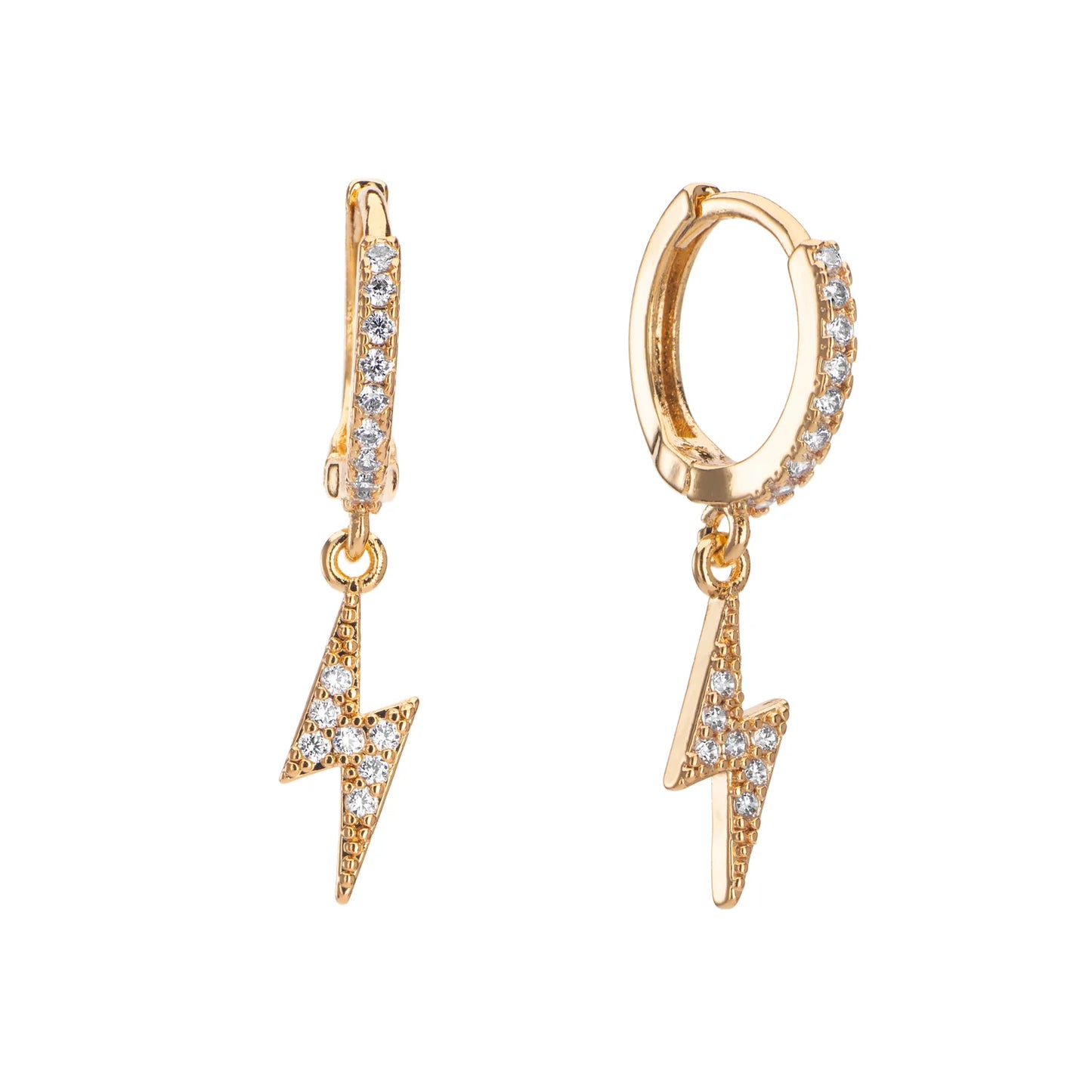 Bijoux De Mimi Talitha Crystal Gold Lightning Bolt Huggie Earrings