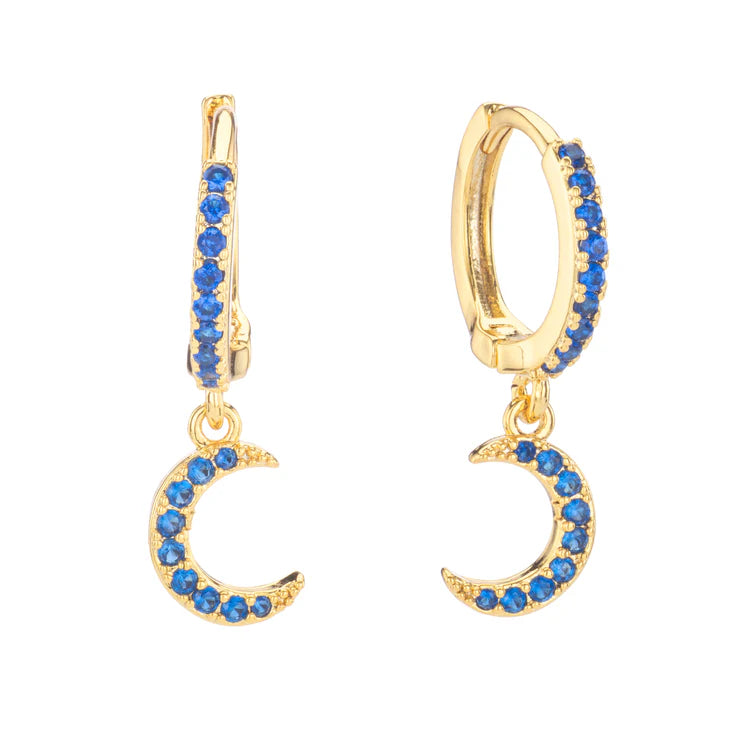 Bijoux De Mimi Tori Blue Gold Moon Huggie Earrings