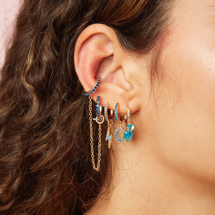 Bijoux De Mimi Tori Blue Gold Moon Huggie Earrings