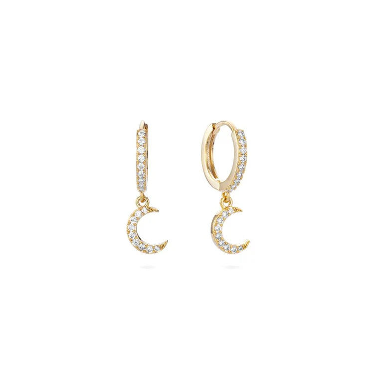 Bijoux De Mimi Tori Crystal Gold Moon Huggie Earrings