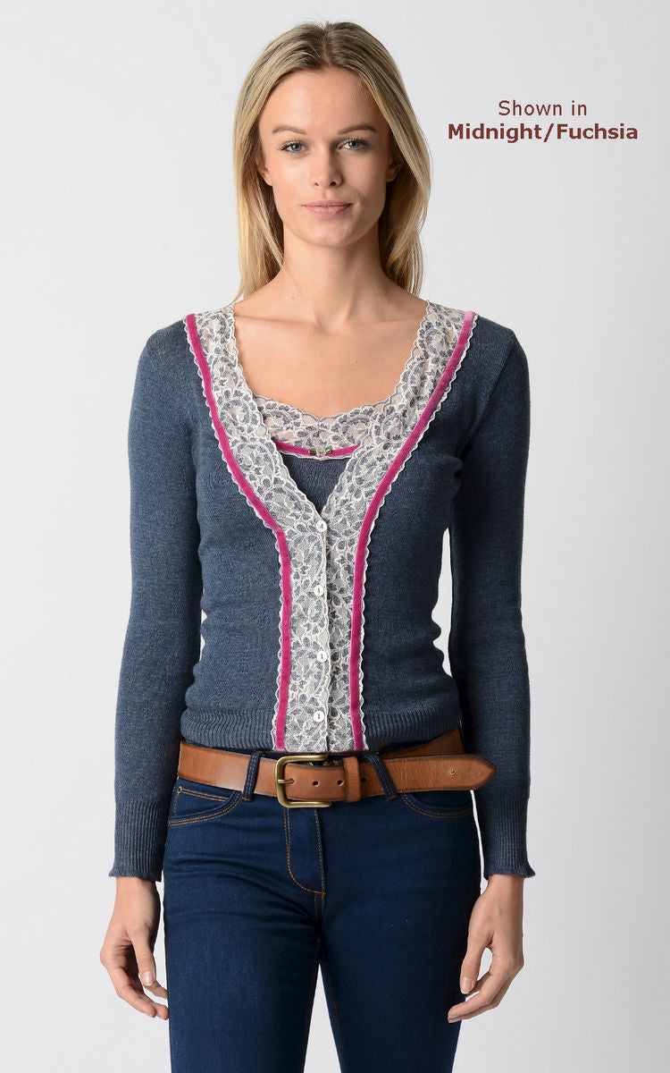 IN STORE ONLY - Palace London Velvet & Lace Trim Pointelle Cardigan - MORE COLOURS AVAILABLE