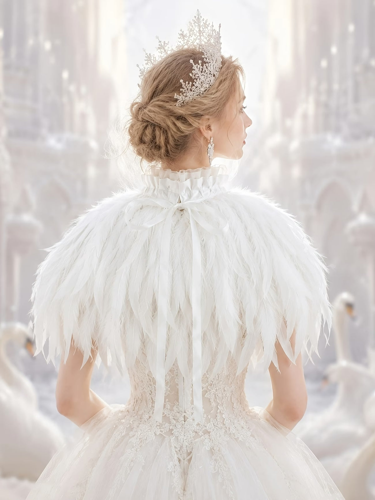 White Victorian Feather Shoulder Capelet