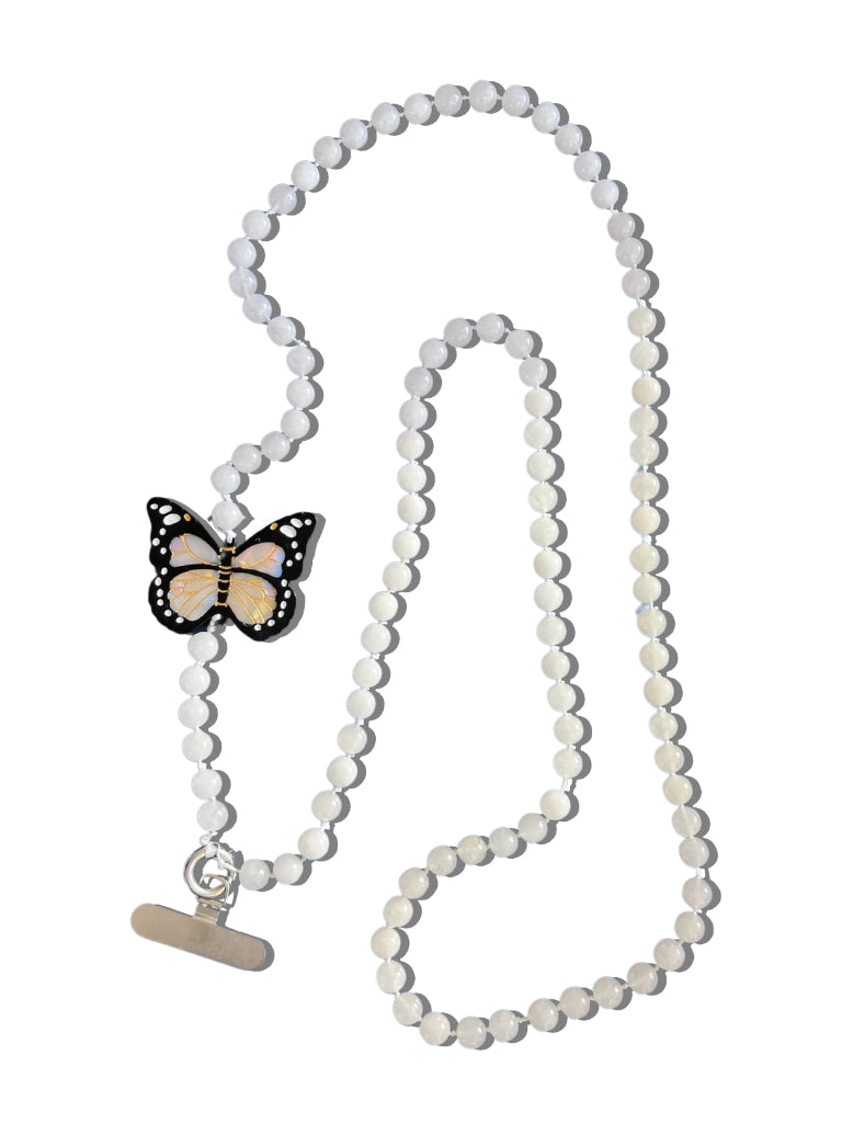 Solar Eclipse White Monarch Butterfly Phone Chain