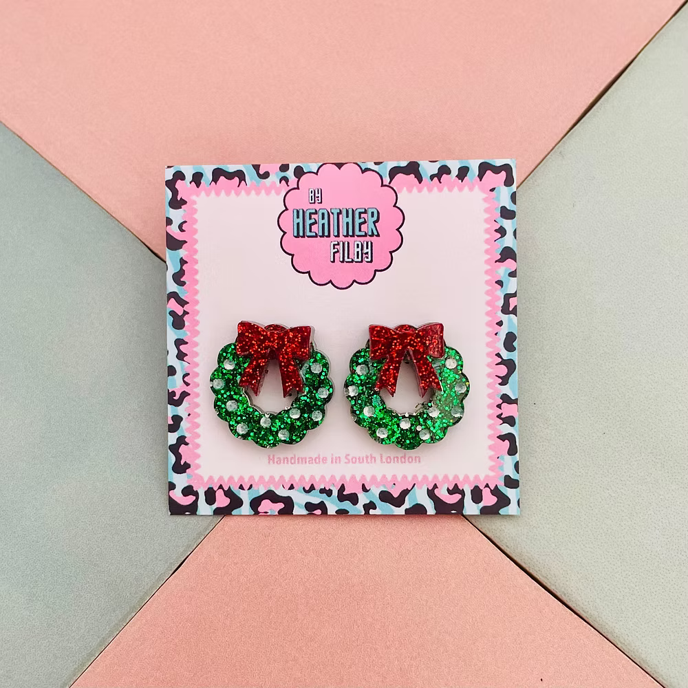 Christmas Wreath Glitter Stud Earrings