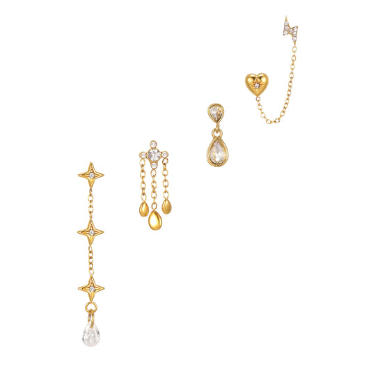 Bijoux De Mimi Yasmine Droplet Earring Stacker Set - Gold & Crystal