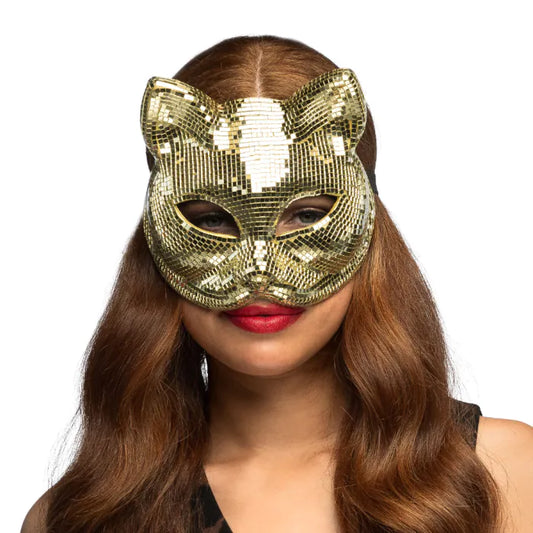 Gold Disco Cat Masquerade Mask