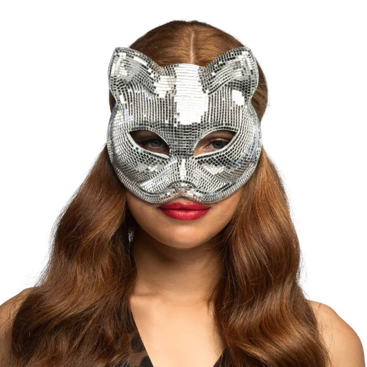 Silver Disco Cat Masquerade Mask
