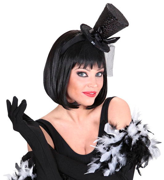 Black Mini Top Hat with Bow on Headband