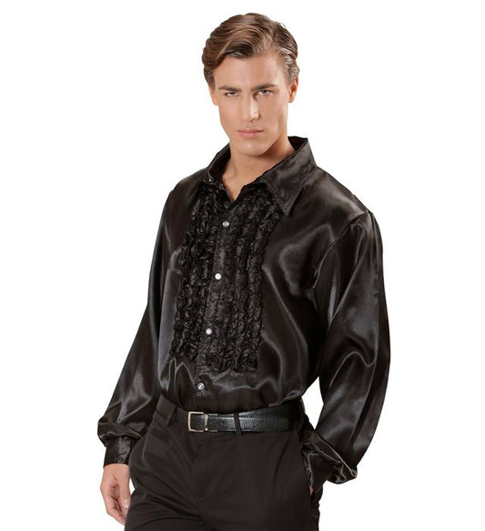 COMING SOON 70s Disco Fashion Black Ruffle Shirt