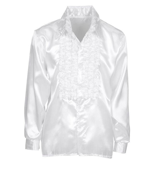 70s Disco Fashion White Ruffle Shirt
