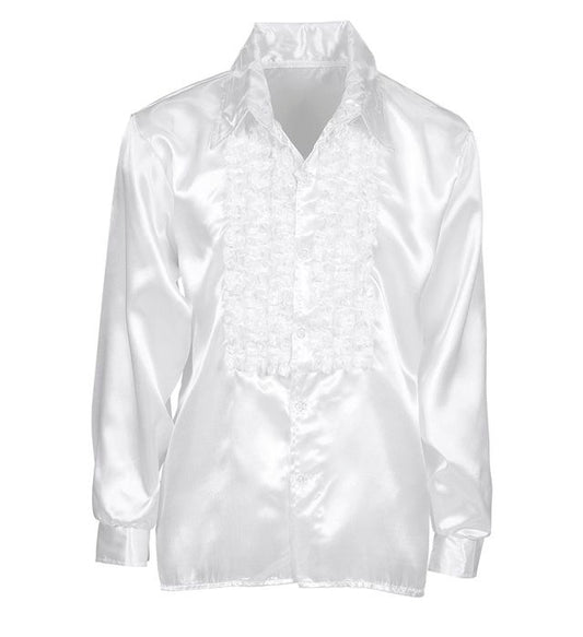 70s Disco Fashion White Ruffle Shirt